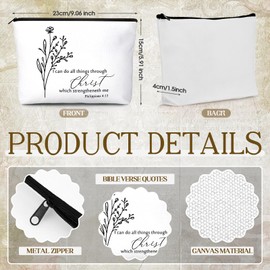 Reginary 10 Sets Christian Gifts for Women Include 10 Religious Canvas Makeup Bags with 10 Bible Verse Compact Mirrors Mother's Day Inspirational Birthday Gifts for Mom(White Colors,Aesthetic Style)