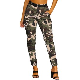 Camo Pants Women High Waisted Cargo Jogger with Pocket Slim Camouflage Hiking Sweatpant Military Army Combat Trousers XL
