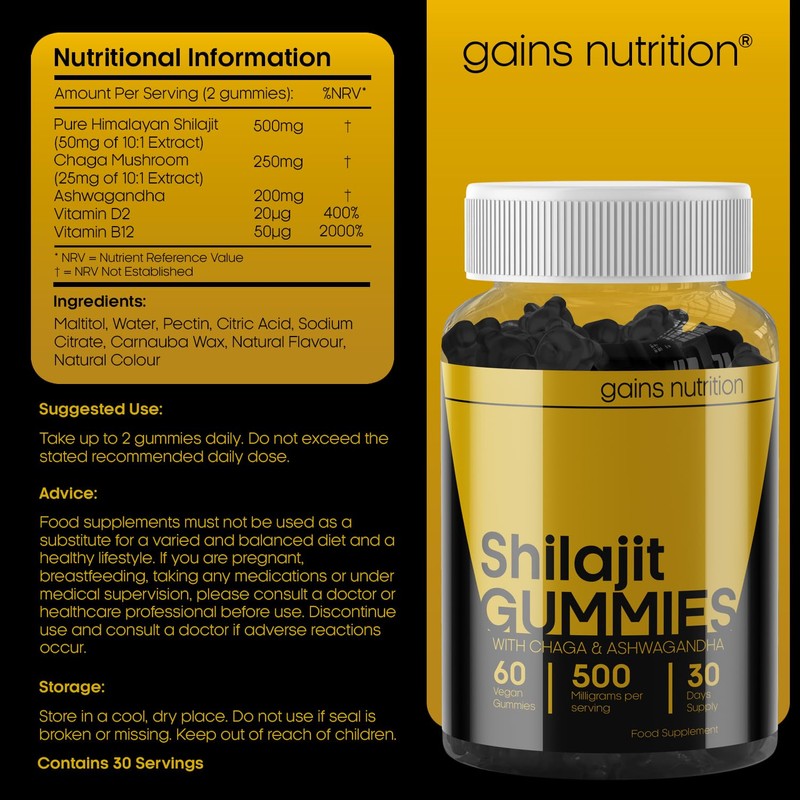 Shilajit Gummies High Strength with Chaga and Ashwagandha, Himalayan Shilajit