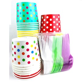 Worlds Paper Ice Cream Cups With Plastic Spoons Polka Dot Paper Yogurt Cups 16OZ Mix 50 Set