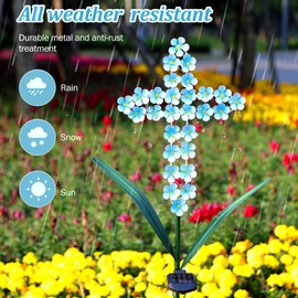 Joyathome Solar Cross Garden Stake Outdoor Lights, 40 Inch Solar Powered Cross Lights Stake with 24 LED Decorative Flower Lights for Remembrance Gifts