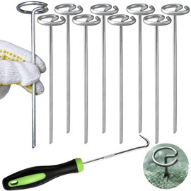 POSEOFFR 6 Inch Circle Top Landscape Staples, 9 Gauge Galvanized Steel Heavy Duty Yard Pins for Outdoor Gardening Weed Barrier Sod Fabric (400 Pack)