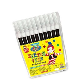 Luxor Felt Tip Colouring Pens for Adults & Kids, BLACK, Pack of 10, Single Colour Fine Tip Pens, Colour Sketch Draw Write, School Office Home Use