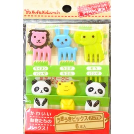PakupakuLunch Maruki Cute 6 Animals food picks for Bento Box Lunch Box (6pc Set)