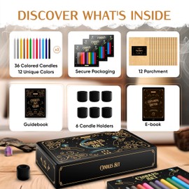 Wyspell - 36 Colored Taper Candles for Witchcraft | 5" Height & 1/2" Diameter | Candle Sticks for Witch Decor | 6 Spell Candle Holders | Shabbat Candles Bulk | Chime Candles | Wiccan Candles