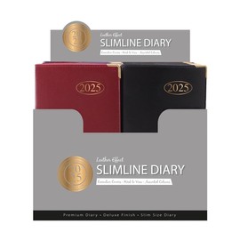 2025 Slim Week To View PVC Leather Effect Diary with Metal Corners. (Red)