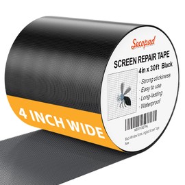 Secopad Black Window Screen Repair Kit, 4 in X 30 FT (360IN) Screen Repair Tape for Windows or Doors, Strong Adhesive Fiberglass Mesh Patch Tape