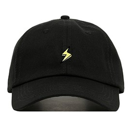 Lightning Bolt Dad Hat, Embroidered Baseball Cap, 100% Cotton, Unstructured Low Profile, Adjustable Strap Back, 6 Panel, One Size Fits Most (Multiple Colors) (Black)