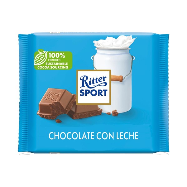 Ritter SPORT Chocolate con leche extrafino | Hecho en Alemania | Paquete de cinco (5) unidades | 100g c/u | Chocolate premium