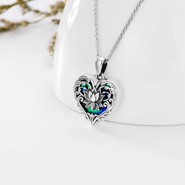 SOULMEET Sterling Silver Heart New Beginning Lotus Locket Abalone Shell Locket Necklace That Holds Picture Memorial Photo Mother's Day Gift (Locket only)