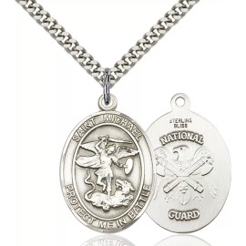 Bliss Sterling Silver Saint Michael National Guard Medal Pendant Necklace 24" Chain