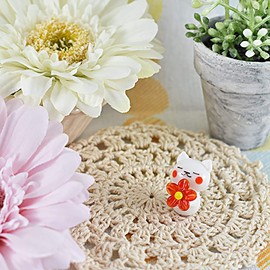 かわいい 猫 手作り ガラス細工 お花どうぞ シロネコ