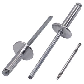 SKIR'CO (50 pcs) Large Flange Aluminium Blind Rivets 4.0 x 16 mm, Steel Mandrel, Drill Bit Included
