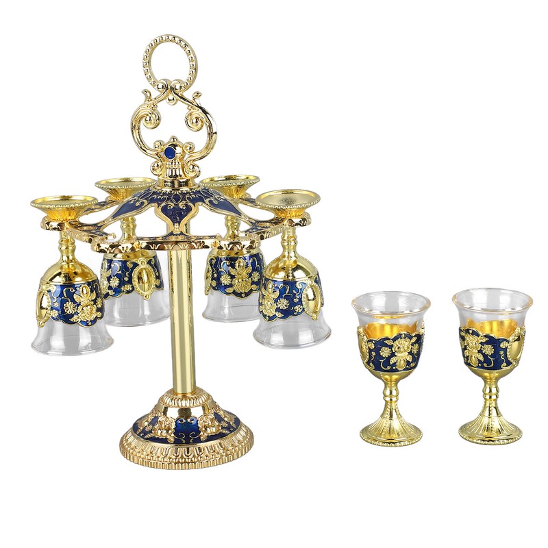 6Pcs Chinese Chalice Retro Style Zinc Alloy Glass Embossed Flower
