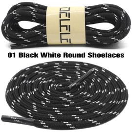 DELELE Round Work Boot Laces: 63 inch Black White Heavy Duty Hiking Shoe Laces for Boots 2 Pair