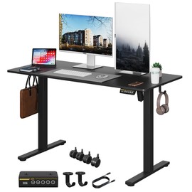 Gamork Electric Standing Desk Adjustable Height 48"x24" Stand Up Desk with Lockable Wheels Ergonomic Sit Stand Desk for for Work Office Home Computer Desk Workstation (Black)