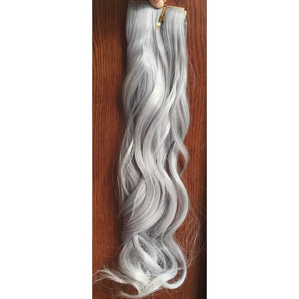 DevaLook Hair Extensions 20" One Piece Wavy Curly Half Head Clip in Hair Extensions Solid Color DL (Silver grey)