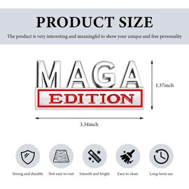 FSTURIOS MAGA Edition Car Emblem, 3D Raised Full Metal Badge Decal MAGA Personality Labels, Strong Adhesive Exterior Auto Body Decoration Embossed Sticker for Car Truck SUV (Silver & Red)
