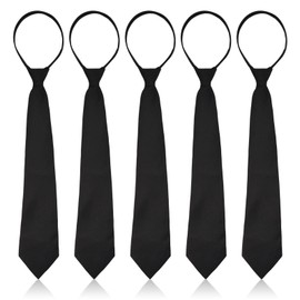 SAIIURV 5 Pack Black Zipper Neck Tie for Men, Adjustable Pre-tied Ties, Pre-Tied Ties School Ties for Kids Boys Girls, for Wedding, Funeral, Formal Business, Graduation, School Uniforms (Black)