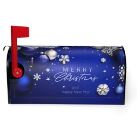 DADABULIU Christmas Mailbox Covers Xmas Blue Ball Fir Branch Snowflake Magnetic Letter Post Box Cover Standard Size 25.5 x 21 Inch Garden Yard Home Decorative
