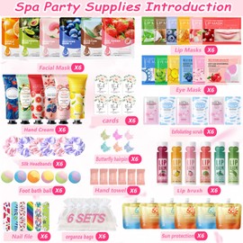 84 PCS Spa Party Supplies for Girls Women, Include Facial Mask,Hand Creams,Sunscreen,Exfoliating Scrub,Lip Balms,Eye Mask,Lip Mask,Foot Bath Bombs, Sleepover Party Favors Bulk Gifts for Girls Women