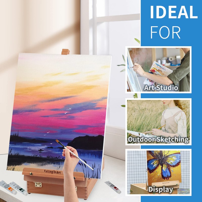 Falling in Art Wooden Tabletop Easel, Solid Wood Sketchbox Desktop