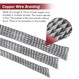 BuyUneed Tinned Copper Metal Braid Sleeving Wire Shielding Sleeve Braided Copper Ground Straps EMI/RFI Interference Expandable Flat Mesh Shielding Cable for Protect Wire (1/2inch-13ft)