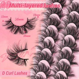 Ahrikiss Lashes Fluffy Eyelashes Wispy False Eyelashes D Curl 8D Volume Fake Eyelashes Cat Eye Lashes Natural Look 8 Pairs Faux Mink Lashes Soft Lightweight Strip Lashes (G72)