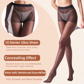 leg elegant 5 Pairs 10D Women's Sheer Tights Ultra Sheer Pantyhose with Control Top, Black, Large
