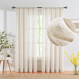 Treatmentex Linen Semi Sheer Curtains for Living Room 84inch Natural Farmhouse Curtain Panels for Bedroom Office Rustic Privacy Curtain Drapes for Kitchen Dining Room Rod Pocket Beige 50" 2 Panels