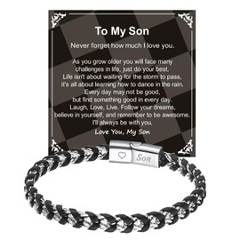Men Bracelet Gifts, Engraved Love Dad Bracelets for Fathers Day Birthday Graduation Christmas, Stainless Steel Link Chain Bracelet, Braided Leather Rope Wristband for Dad Daddly Son Grandpa Husband