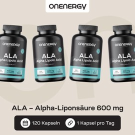 OnEnergy ALA – Alpha-Liponsäure 600 mg – 120 pflanzliche Kapseln – 4-Monats-Vorrat – Hohe Dosierung – Für Sportler und körperlich aktive Personen – Energieboost
