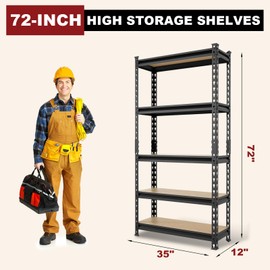 BIG RED 5 Tier Heavy Duty Garage Storage Shelving: Adjustable Metal Utility Shelving Rack for Garage, Basement, Pantry, Closet - 2,000lb Capacity (72"x35"x12") Black