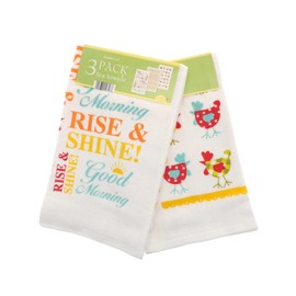 COUNTRY CLUB Pack of 3 Tea Towels - 100% Cotton - 30+ Designs to choose from - Great Value Gift Idea Essential for any home (Wakey Wakey)