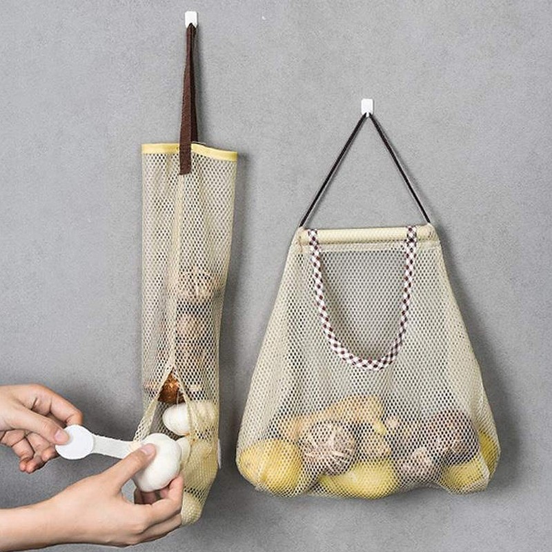 Set of 7 Pieces Long Hanging Mesh Storage Bags,Reusable Net