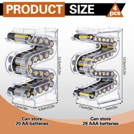 Tiangrid 4 Pcs Battery Organizer Storage Wall Mount AAA and AA Combo Battery Holder Vertical Battery Dispenser Case Clear Batteries Caddy Rack, Holds 56 AAA and 40 AA Batteries, 2.2 x 3 x 5.2 Inch