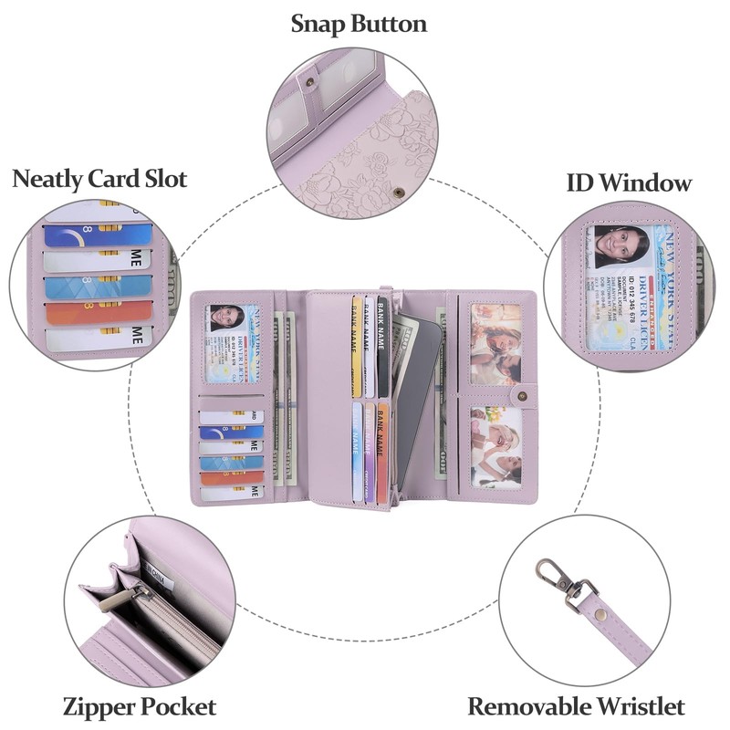 Wallets for Women Vegan Leather RFID Blocking Card Holder Trifold