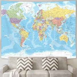 ICTEISOM ICTEISOM World Map Tapestry Wall Hanging, Map of The World with National Educational Wall Tapestries Room Decor, World Map Poster for Bedroom Living Room Dorm Home Decoration 80 x 60 Inch