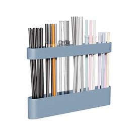 Vaszu Silicone Straw Holder Self-Adhesive Straw Dispenser with 6 Slots Reusable Drinking Straw Storage Organizer Kitchen Accessories Container for Cabinet Fridge Cupboard Door (Blue)