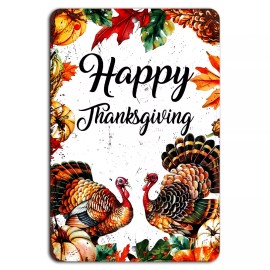 4yougifts Happy Thanksgiving Turkeys Fall Rustic Sign - Festive Autumn Wall Art