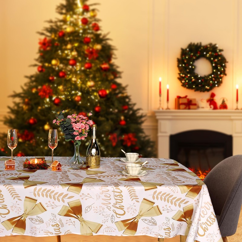 WedDecor Christmas Table Cloth Rectangle Polyester Tablecloth with Merry Christmas