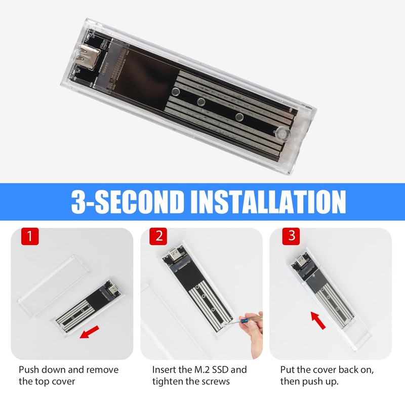 M.2 SSD Transparent Enclosure NGFF USB Adapter, External Hard Drive
