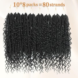 Boho Goddess Locs Crochet Hair: 8 Packs Pre Looped Bohemian Faux Locs Crochet Hair Extensions for Black Women, 14 Inch with 3 Curls (14 Inch, 1B, 8 Pack)