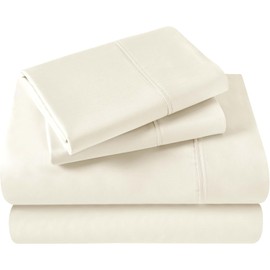 Superior Egyptian Cotton 400 Thread Count Bed Sheet Set, 1 Elastic Deep Pocket Fitted Sheet, 1 Flat Sheet, 2 Pillowcases, Soft Bedding, Luxury Sheets, Sateen Weave, Full Size, Ivory