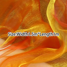 Iridescent Sheer Organza Fabric, 1.5m*1m Gradient Holographic Gauze Fabric for Costume Crafts Party Decorations, Orange