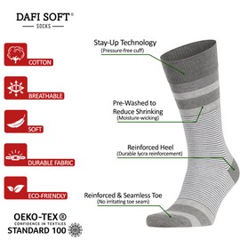 Dafi soft 4 Pairs Striped Seamless Toe Premium Breathable Men’s Fashion Cotton Socks - Made in Turkey, Size 12-14 uk, Grey