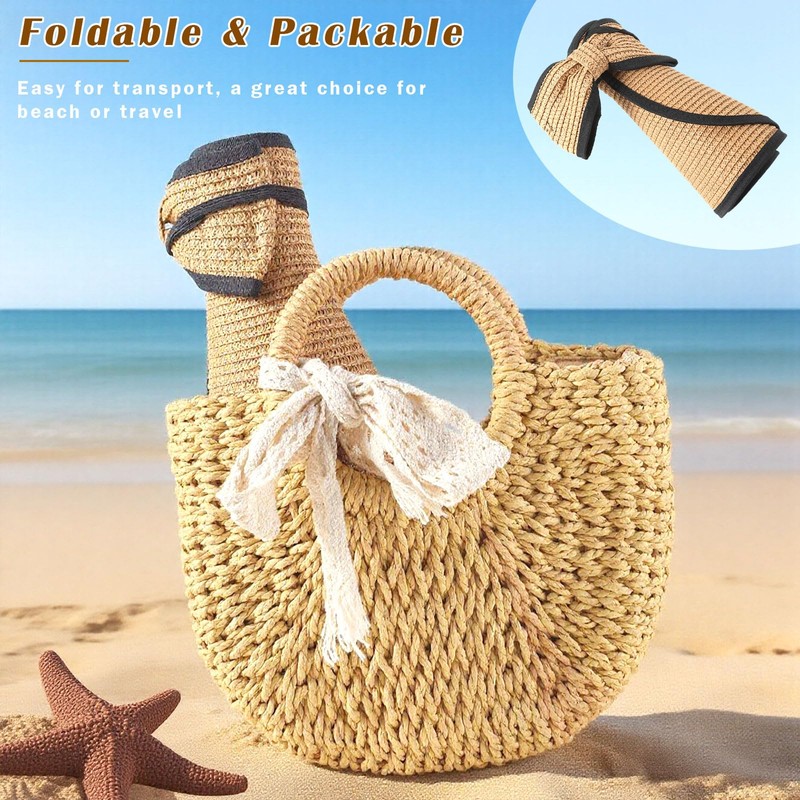 Sun Visors for Women Wide Brim Beach Hat Foldable Straw