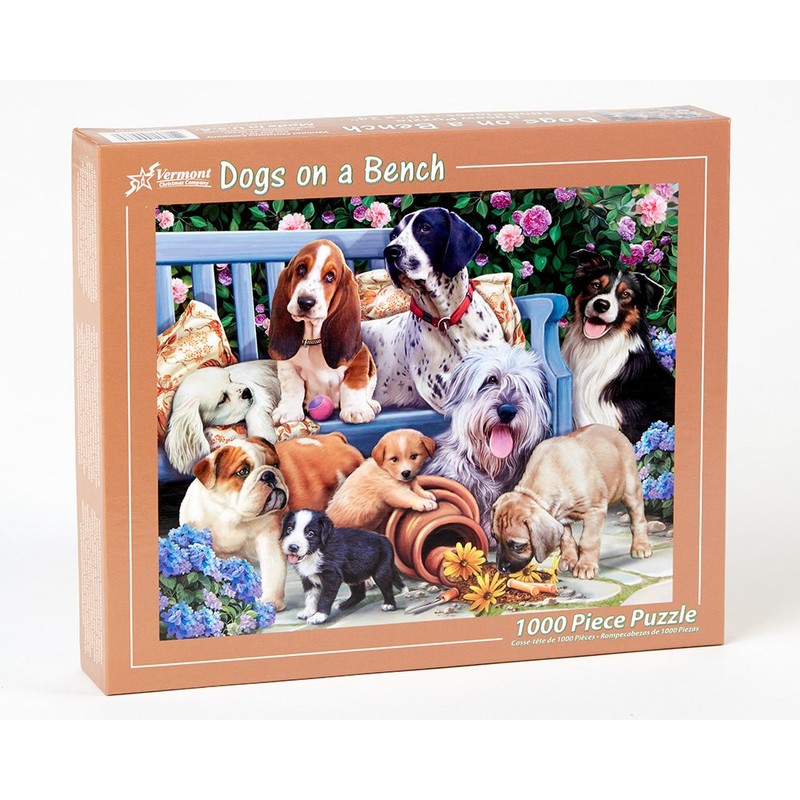 Vermont Christmas Company Dogs on a Bench Jigsaw Puzzle 1000