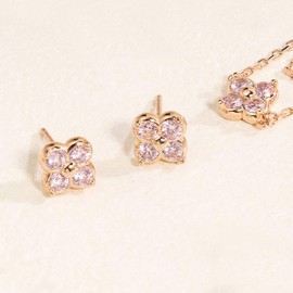 FH.bird Women's Stud Earrings, Popular 18K Four-Leaf Clover Design, November Birthstone "Beautiful Prayers," Hypoallergenic 925 Sterling Silver, Topaz, Cute, Gift for New Year's Eve or Birthdays,