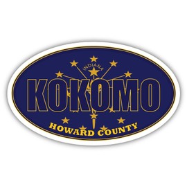 3"x5" Magnet | Kokomo City Indiana State Flag | in Flag Howard County Oval State Colors Magnetic Decal for Cars, Trucks, Fridge, Locker, Toolbox Lunchbox